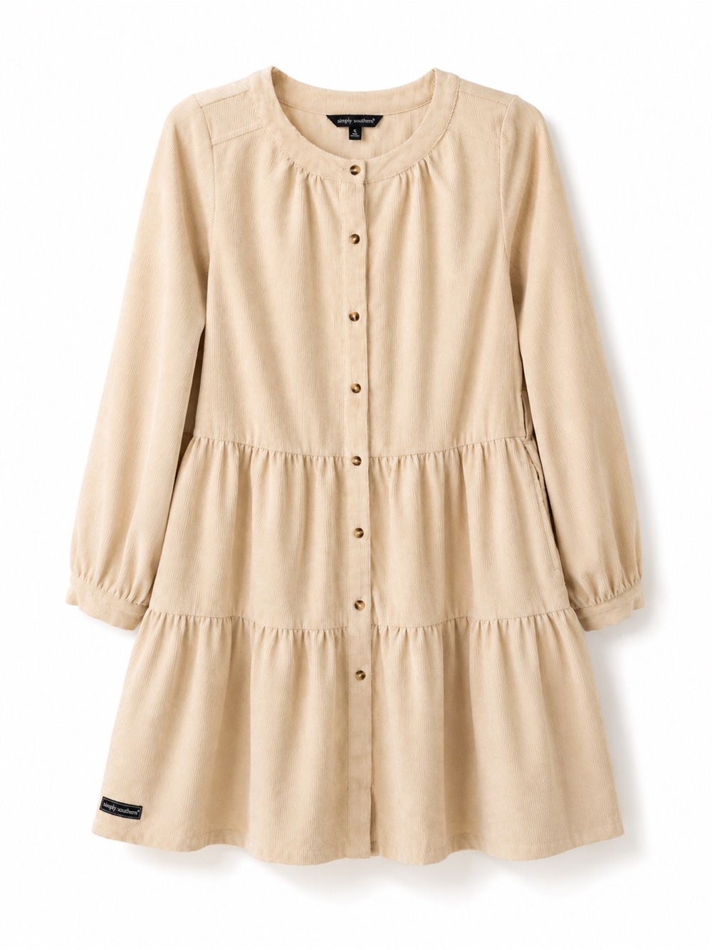 Simply Southern Beige Button-Front Tiered Dress